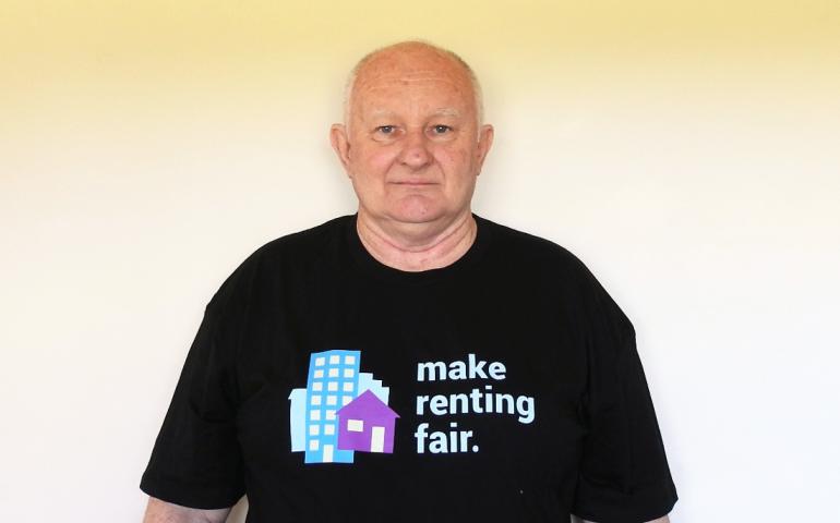 Ron in his Make Renting Fair campaign T-Shirt